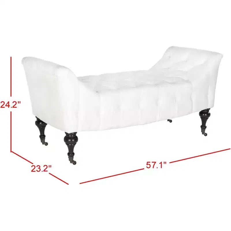 Banc capitonné en tissu avec roulettes, blanc, 2 places