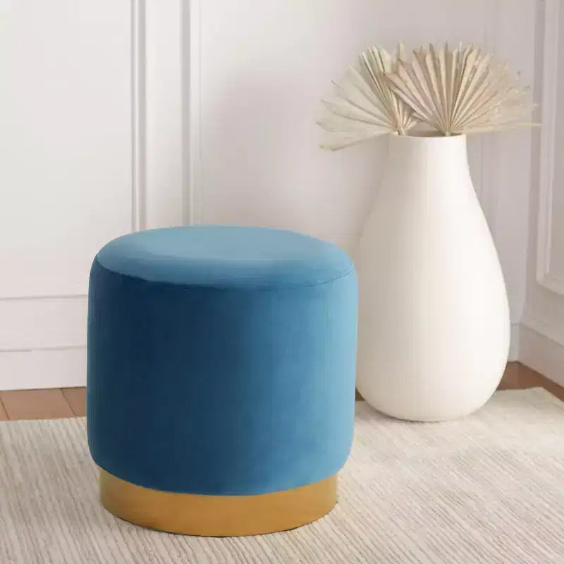 Pouf rond en velours, Vert d'eau/Doré