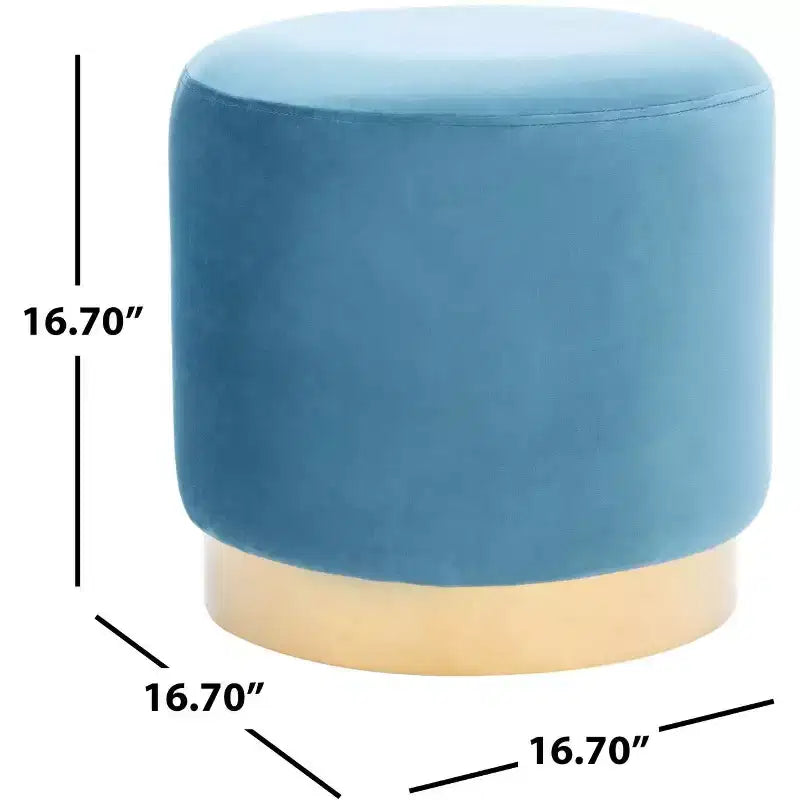 Pouf rond en velours, Vert d'eau/Doré