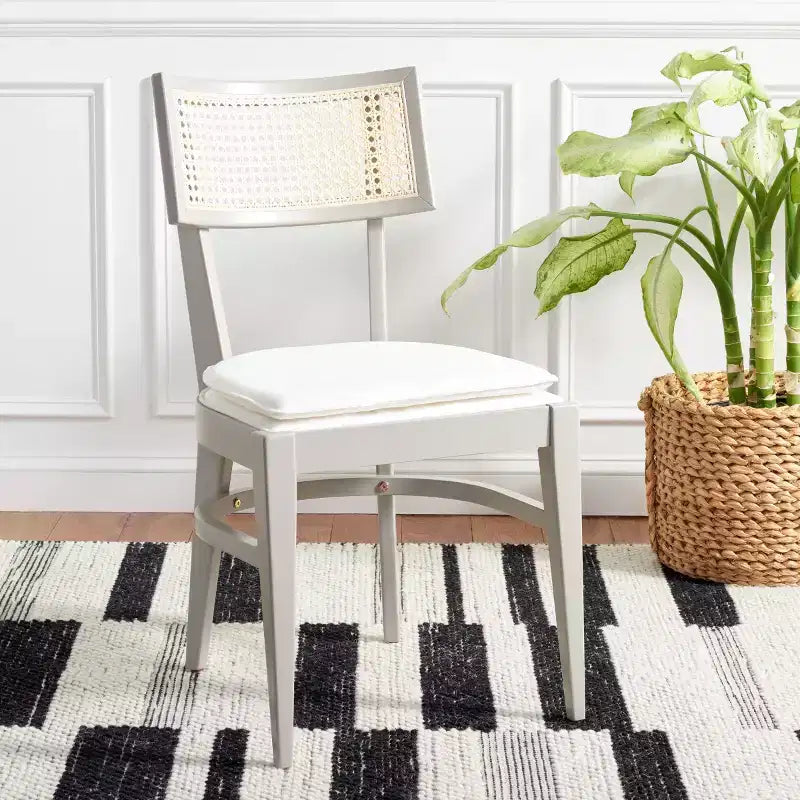 Chaise de salle à manger en rotin avec coussin, cadre en bois naturel