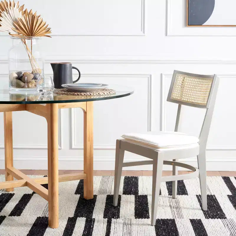 Chaise de salle à manger en rotin avec coussin, cadre en bois naturel