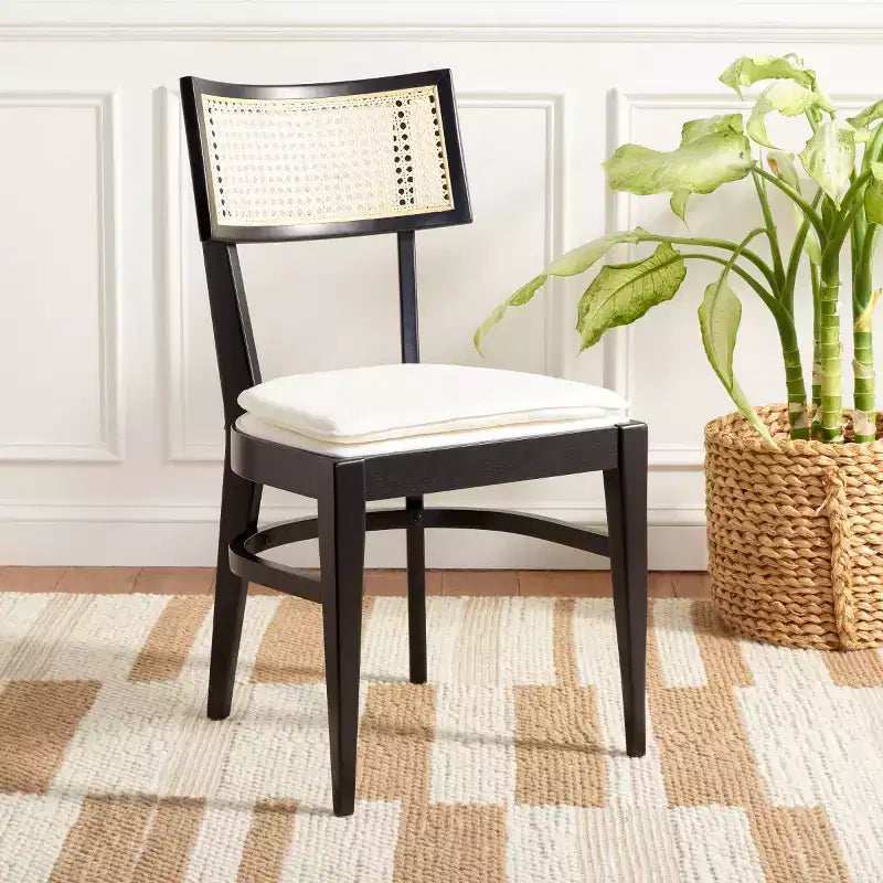 Chaise de salle à manger en rotin avec coussin, cadre en bois naturel