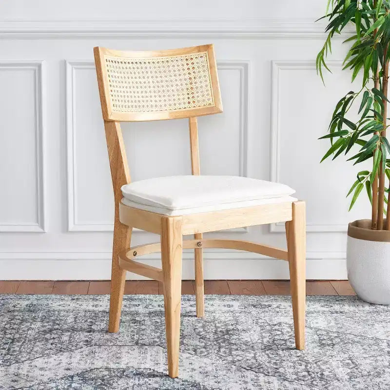 Chaise de salle à manger en rotin avec coussin, cadre en bois naturel