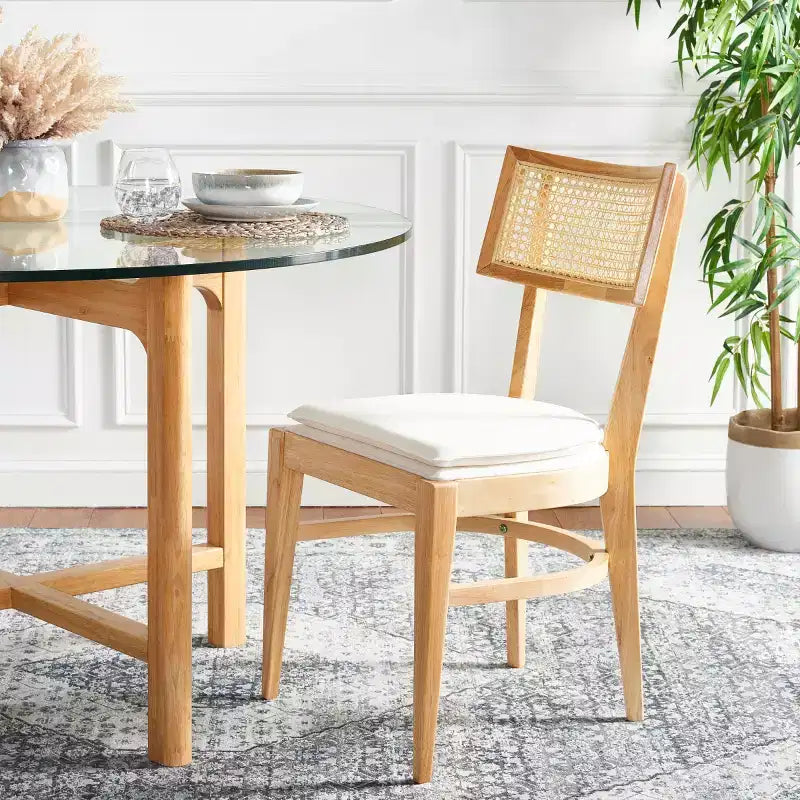 Chaise de salle à manger en rotin avec coussin, cadre en bois naturel