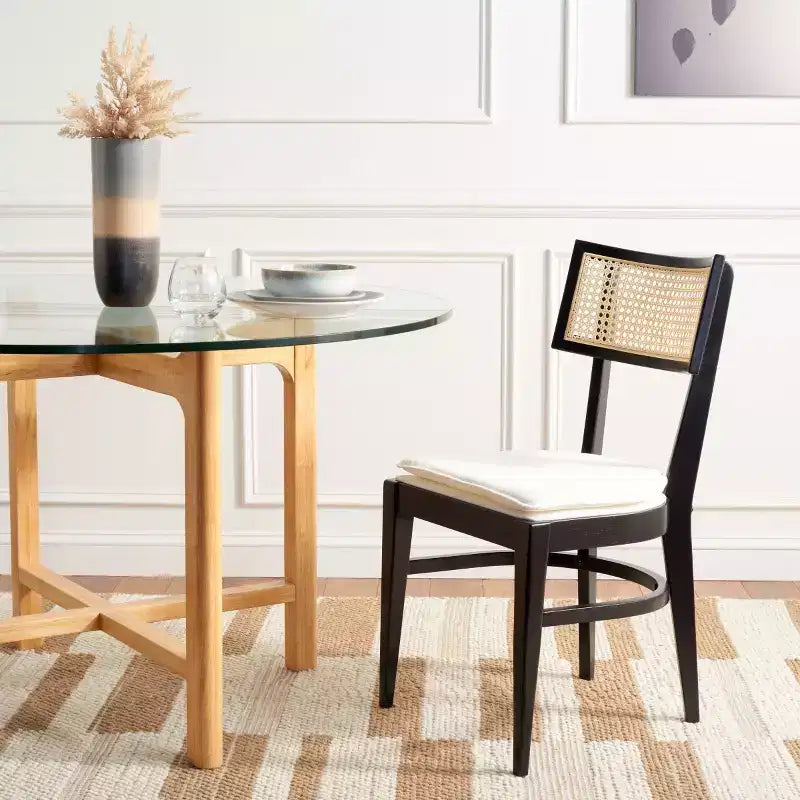 Chaise de salle à manger en rotin avec coussin, cadre en bois naturel
