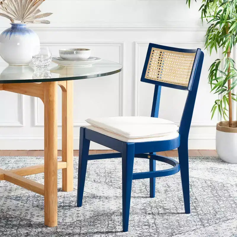 Chaise de salle à manger en rotin avec coussin, cadre en bois naturel