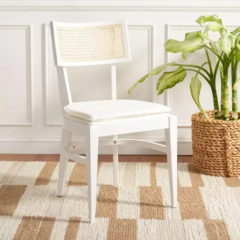Chaise de salle à manger en rotin avec coussin, cadre en bois naturel