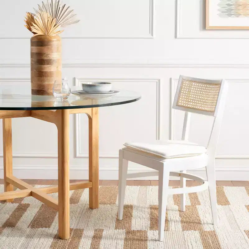 Chaise de salle à manger en rotin avec coussin, cadre en bois naturel