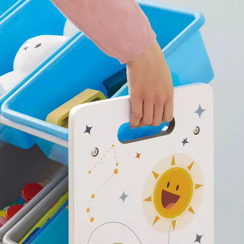 Grand meuble de rangement pour jouets pour enfants avec 16 bacs amovibles, thème espace, 106 cm