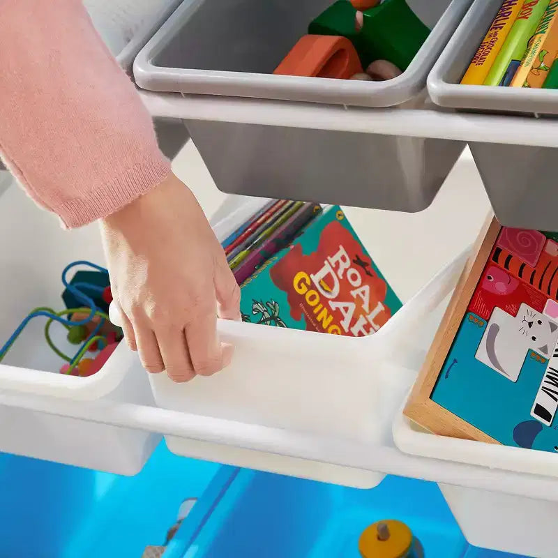 Grand meuble de rangement pour jouets pour enfants avec 16 bacs amovibles, thème espace, 106 cm