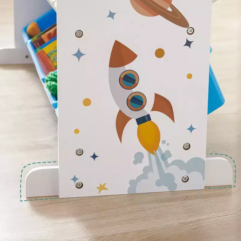 Grand meuble de rangement pour jouets pour enfants avec 16 bacs amovibles, thème espace, 106 cm