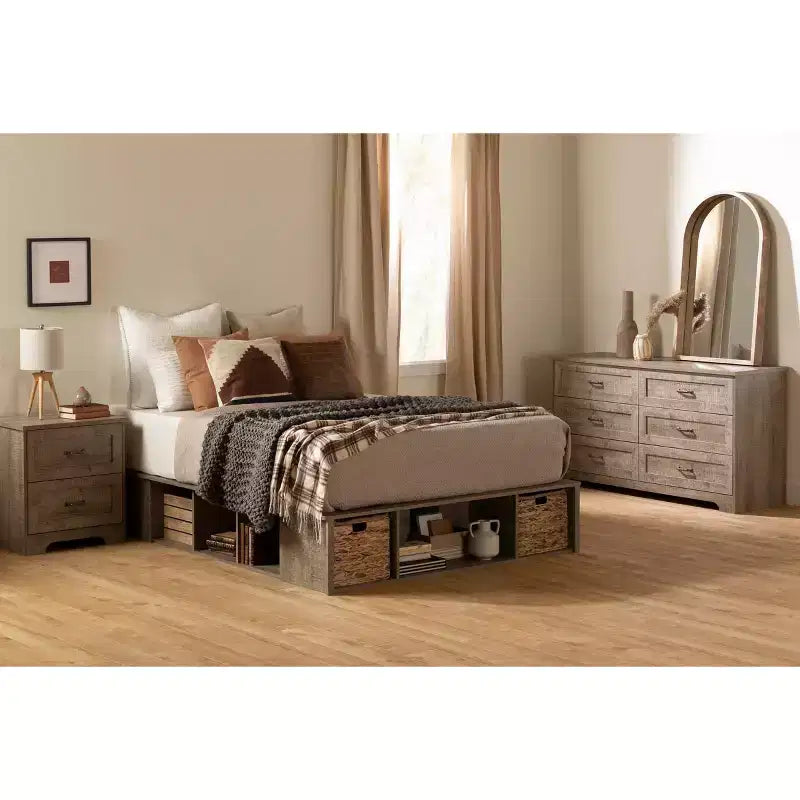 Lit plateforme de rangement pleine grandeur avec paniers