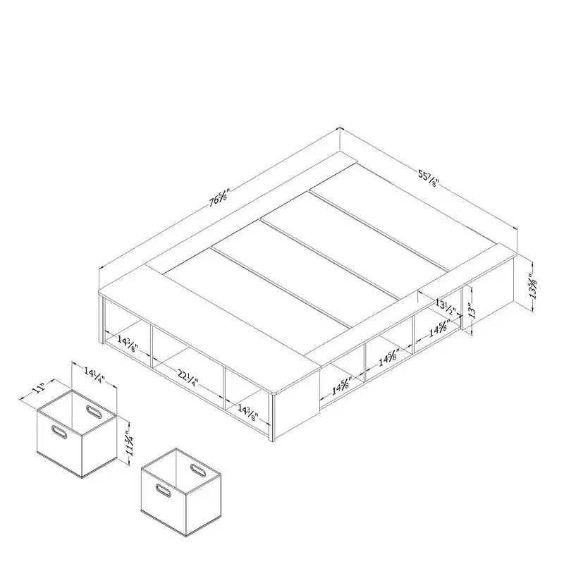 Lit plateforme de rangement pleine grandeur avec paniers