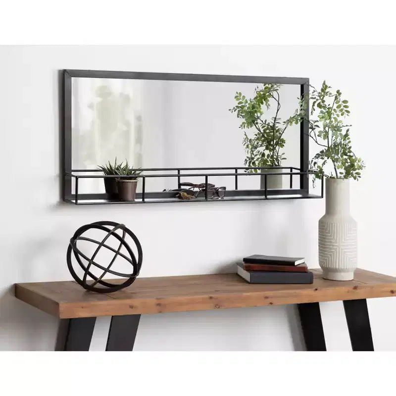 Miroir mural avec étagère et cadre en métal, 30"x20"