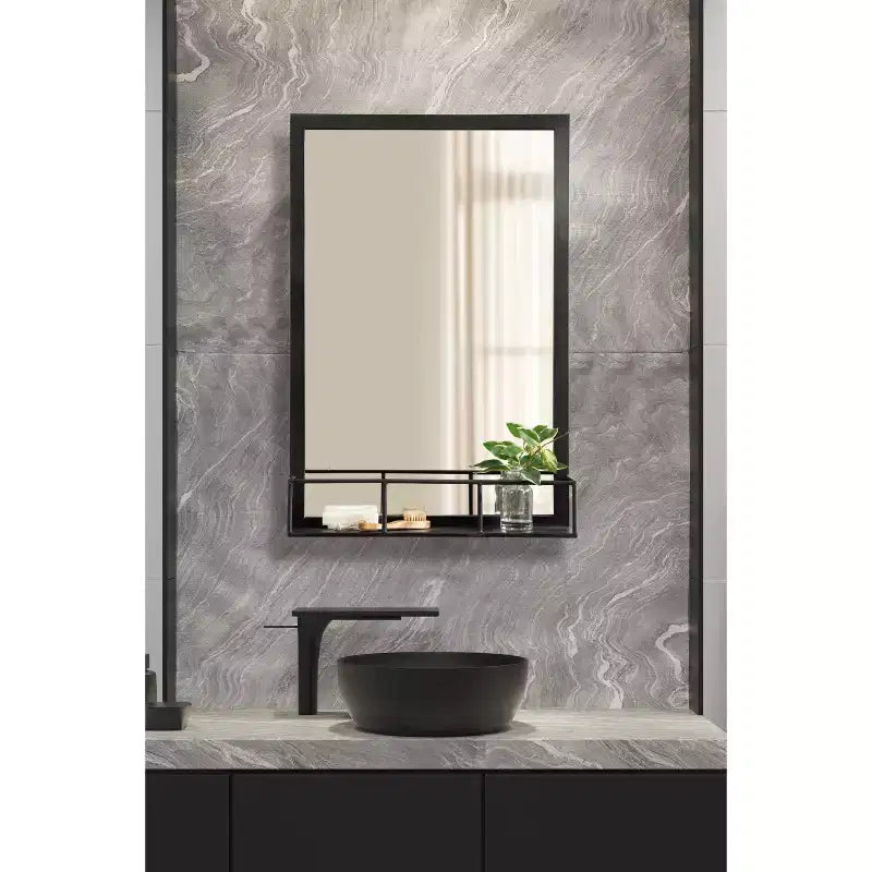 Miroir mural avec étagère et cadre en métal, 30"x20"