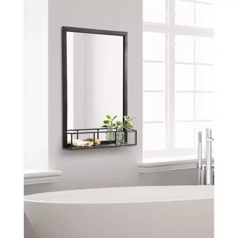 Miroir mural avec étagère et cadre en métal, 30"x20"