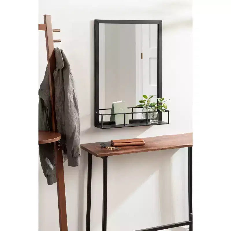 Miroir mural avec étagère et cadre en métal, 30"x20"