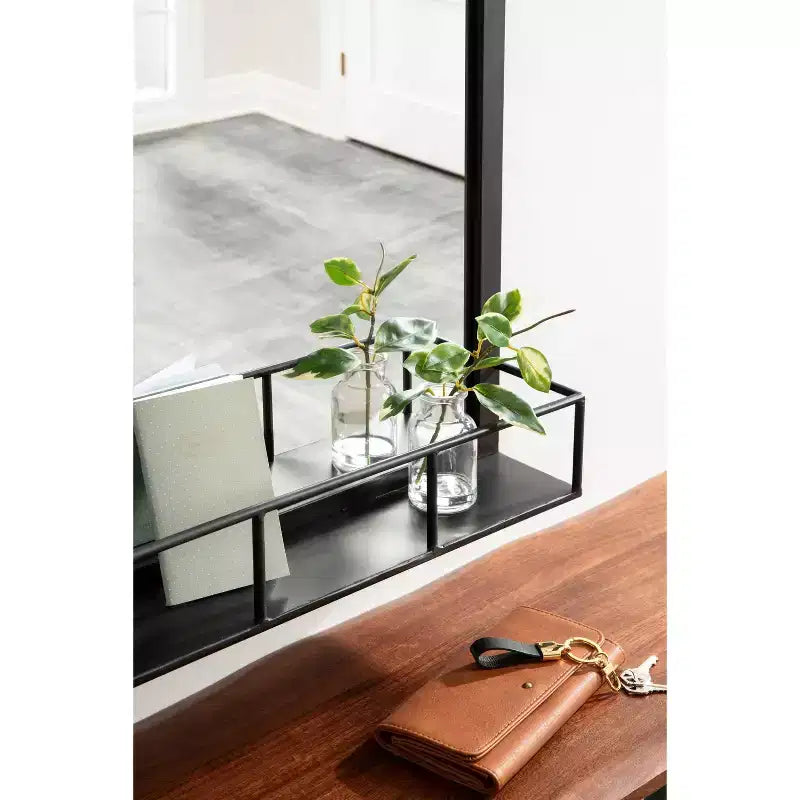 Miroir mural avec étagère et cadre en métal, 30"x20"