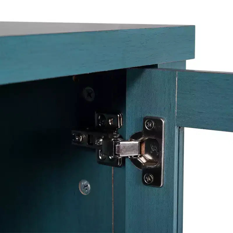 Buffet de salle à manger en bois d'ingénierie avec étagère ouverte, 2 tiroirs et 2 portes en verre trempé