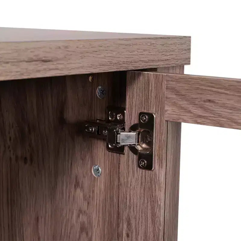 Buffet de salle à manger en bois d'ingénierie avec étagère ouverte, 2 tiroirs et 2 portes en verre trempé