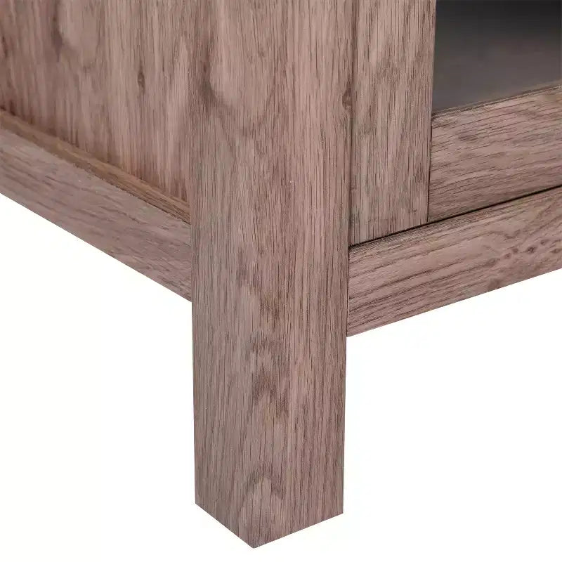Buffet de salle à manger en bois d'ingénierie avec étagère ouverte, 2 tiroirs et 2 portes en verre trempé