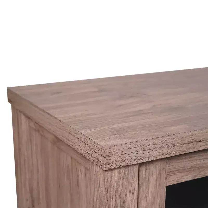 Buffet de salle à manger en bois d'ingénierie avec étagère ouverte, 2 tiroirs et 2 portes en verre trempé