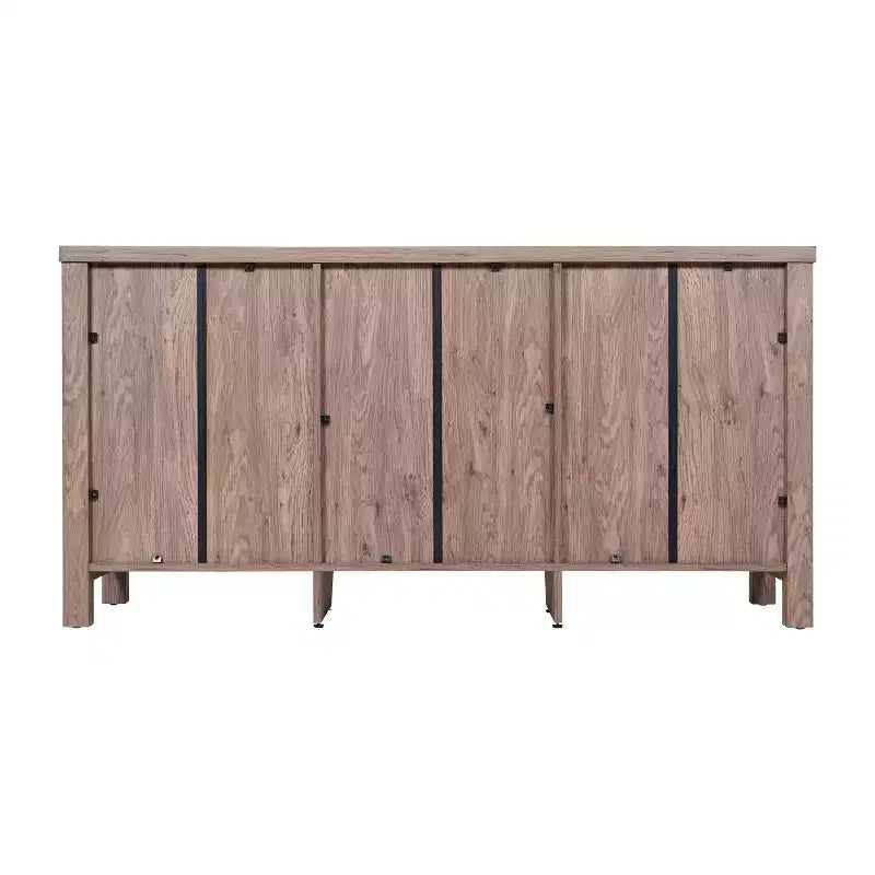 Buffet de salle à manger en bois d'ingénierie avec étagère ouverte, 2 tiroirs et 2 portes en verre trempé