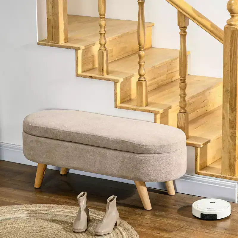 Banc ottoman de rangement capitonné, banc de bout de lit de 110 cm avec pieds en bois, beige