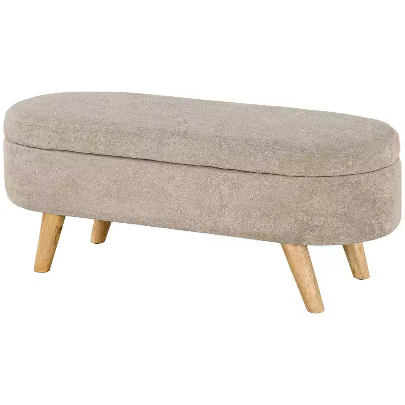 Banc ottoman de rangement capitonné, banc de bout de lit de 110 cm avec pieds en bois, beige