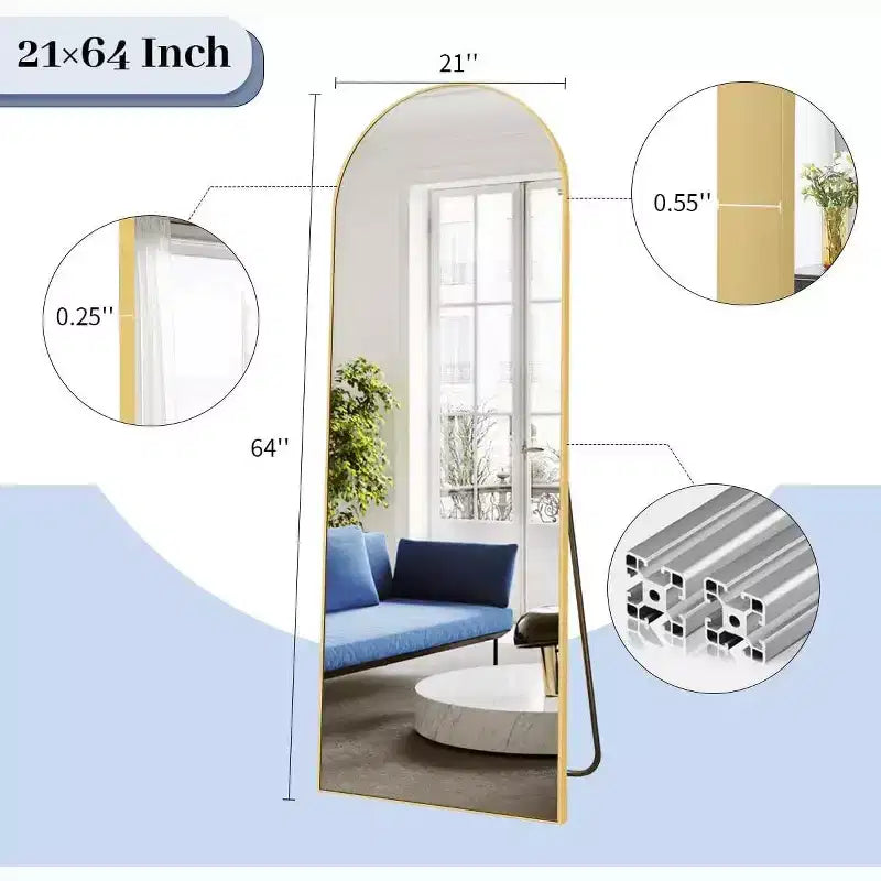 Miroir sur pied arqué moderne pleine longueur 64"x21"