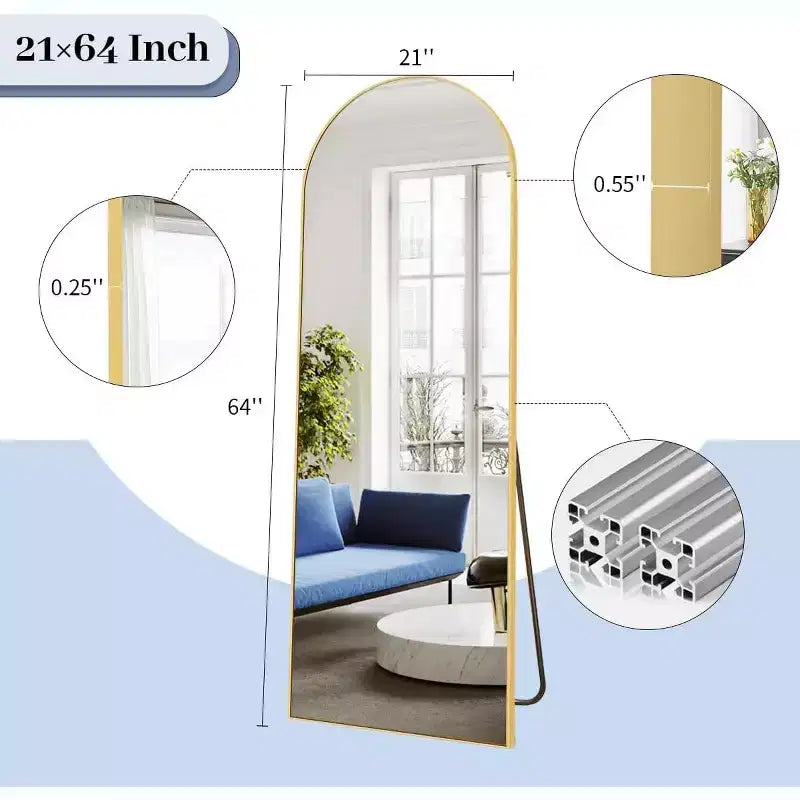 Miroir sur pied arqué moderne pleine longueur 64"x21"