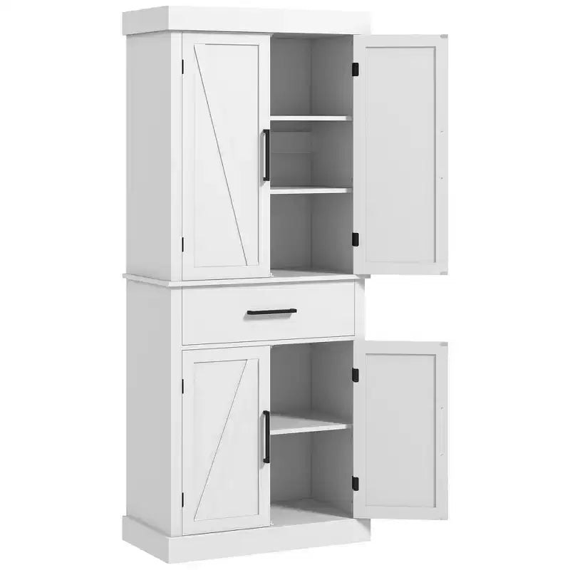 Meuble de cuisine de ferme de 72" avec portes coulissantes, tiroir et étagères réglables, blanc