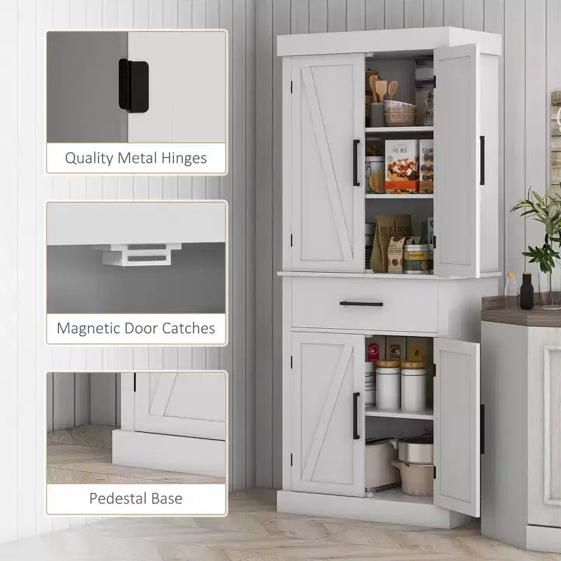 Meuble de cuisine de ferme de 72" avec portes coulissantes, tiroir et étagères réglables, blanc