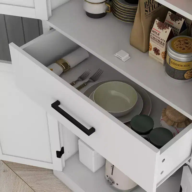 Meuble de cuisine de ferme de 72" avec portes coulissantes, tiroir et étagères réglables, blanc