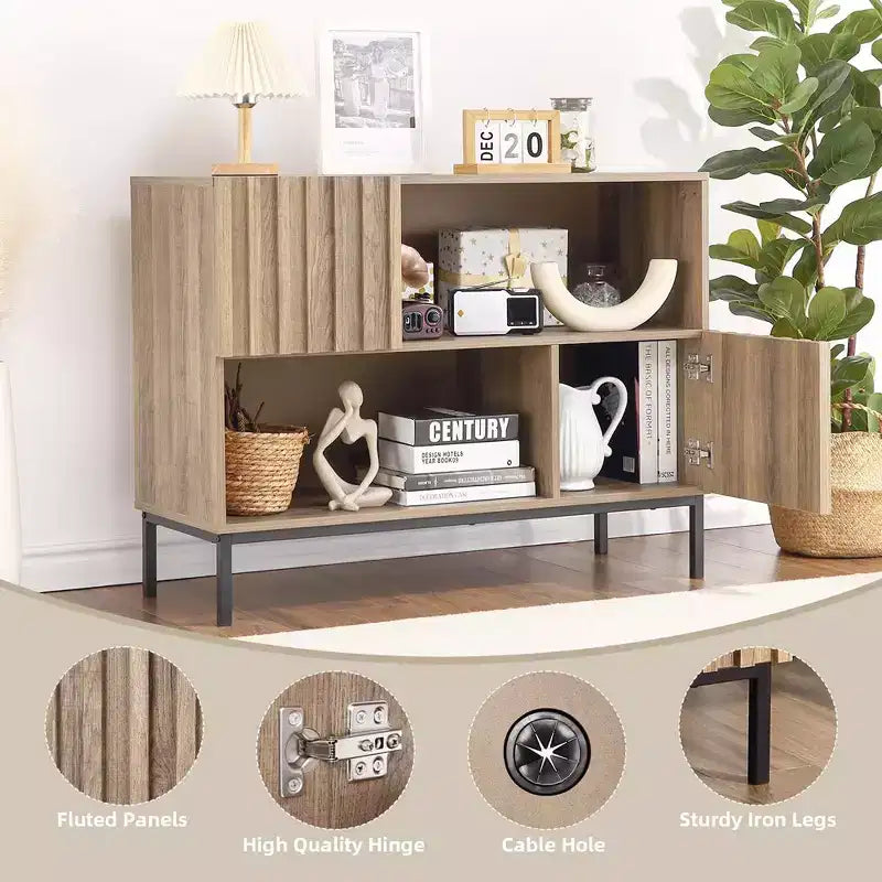 Console d'entrée de style ferme moderne avec meuble de rangement et étagère de présentation