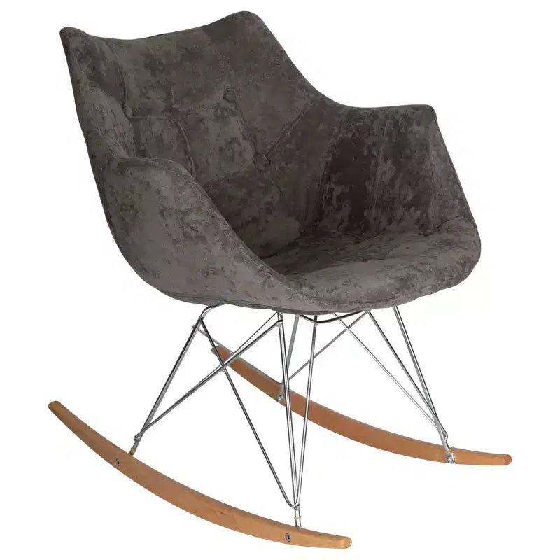 Fauteuil à bascule pour chambre d'enfant Willow, piètement en bois de frêne, revêtement en sergé/velours