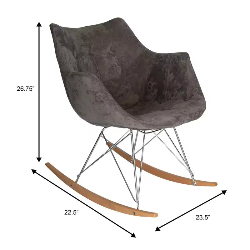 Fauteuil à bascule pour chambre d'enfant Willow, piètement en bois de frêne, revêtement en sergé/velours
