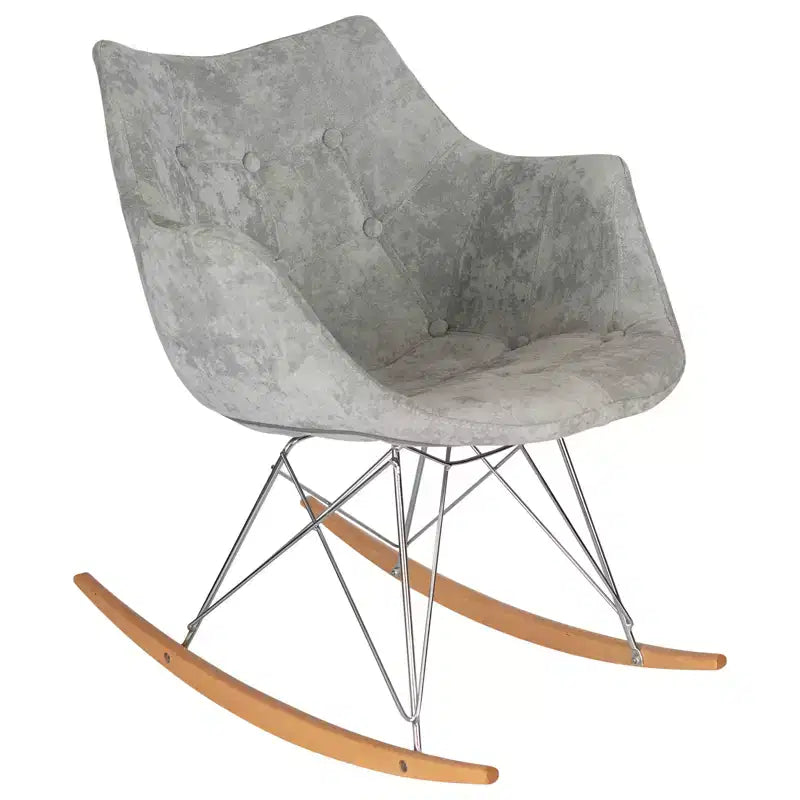 Fauteuil à bascule pour chambre d'enfant Willow, piètement en bois de frêne, revêtement en sergé/velours