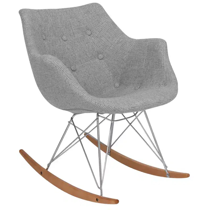 Fauteuil à bascule pour chambre d'enfant Willow, piètement en bois de frêne, revêtement en sergé/velours
