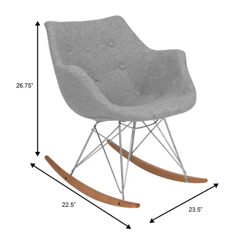 Fauteuil à bascule pour chambre d'enfant Willow, piètement en bois de frêne, revêtement en sergé/velours