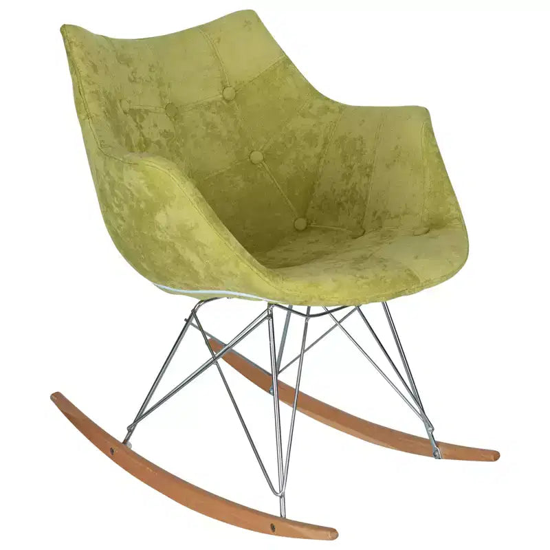 Fauteuil à bascule pour chambre d'enfant Willow, piètement en bois de frêne, revêtement en sergé/velours