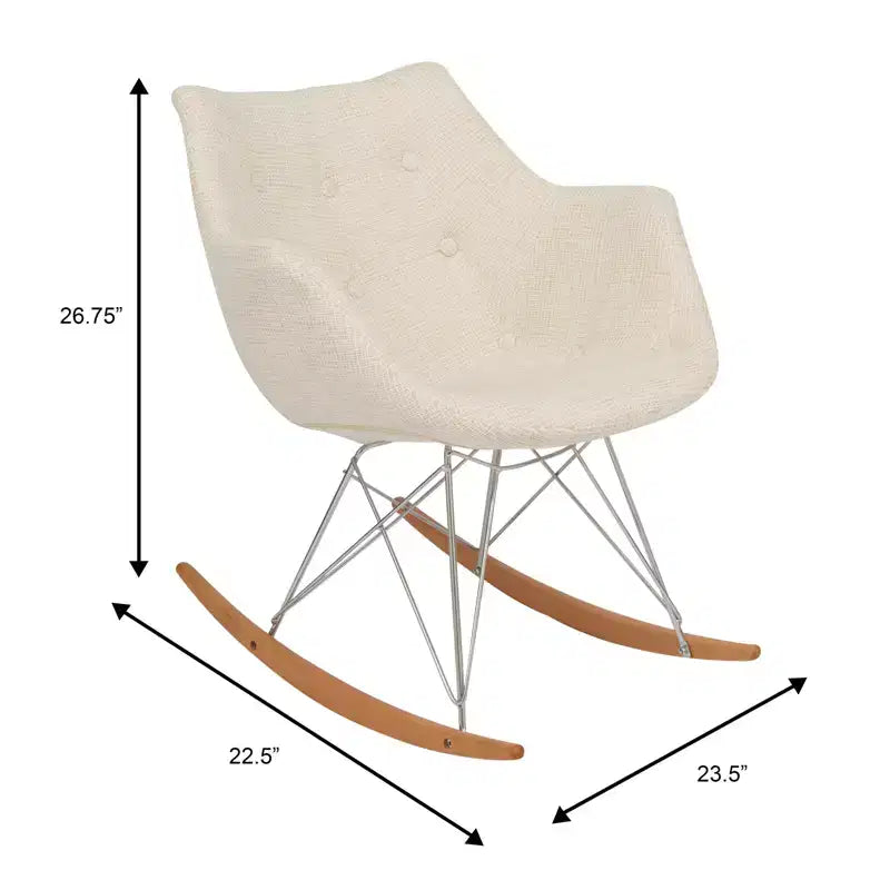Fauteuil à bascule pour chambre d'enfant Willow, piètement en bois de frêne, revêtement en sergé/velours