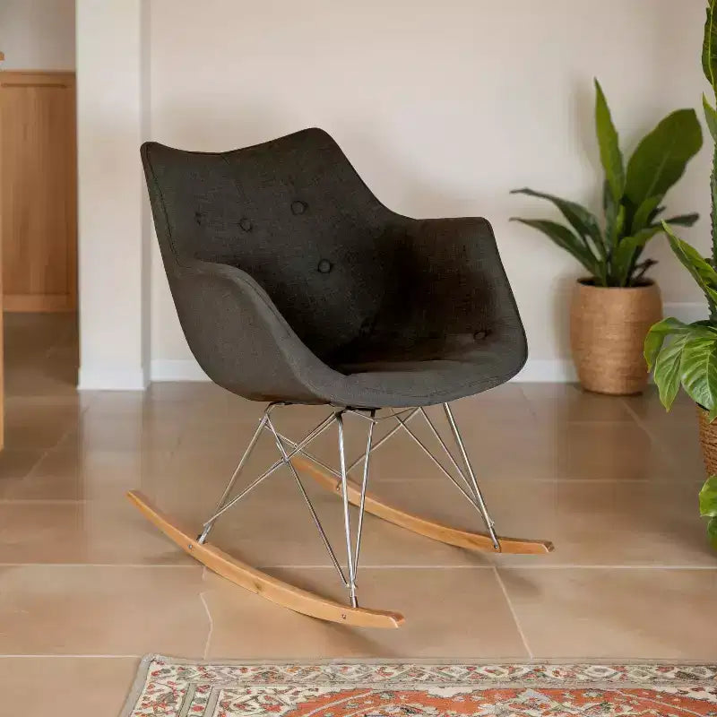 Fauteuil à bascule pour chambre d'enfant Willow, piètement en bois de frêne, revêtement en sergé/velours