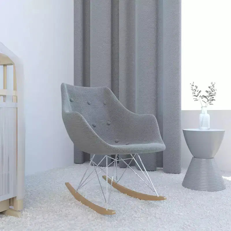 Fauteuil à bascule pour chambre d'enfant Willow, piètement en bois de frêne, revêtement en sergé/velours