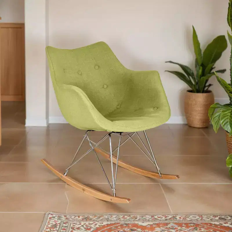 Fauteuil à bascule pour chambre d'enfant Willow, piètement en bois de frêne, revêtement en sergé/velours