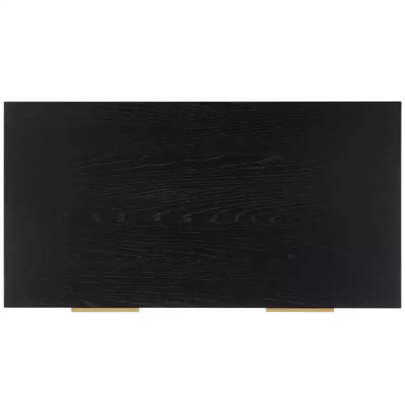 Table basse rectangulaire avec 2 tiroirs et plateau en placage de chêne, pieds dorés