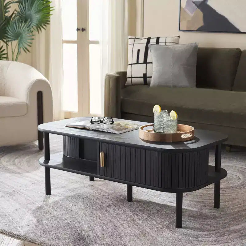 Table basse rectangulaire avec rangement et portes coulissantes