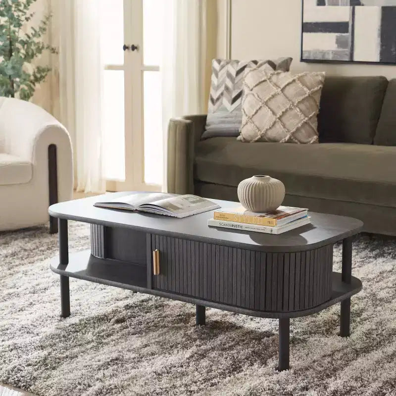 Table basse rectangulaire avec rangement et portes coulissantes