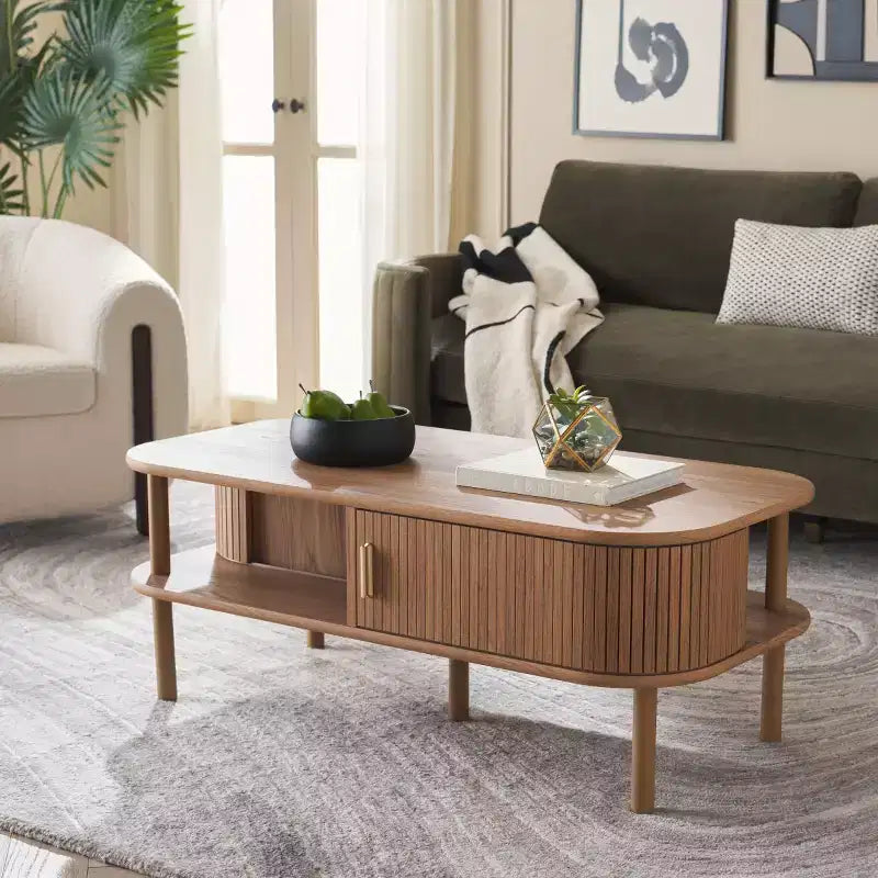 Table basse rectangulaire avec rangement et portes coulissantes