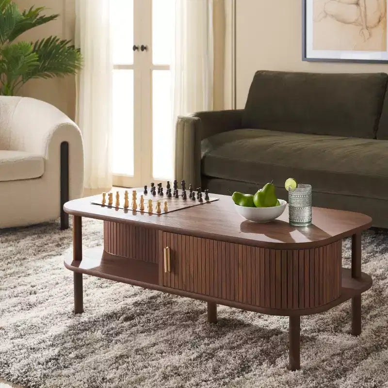 Table basse rectangulaire avec rangement et portes coulissantes